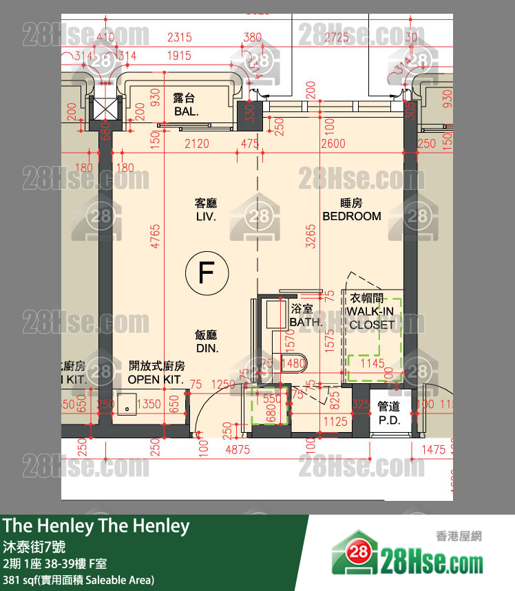 The Henley 2期 1座 39楼 F室 平面图