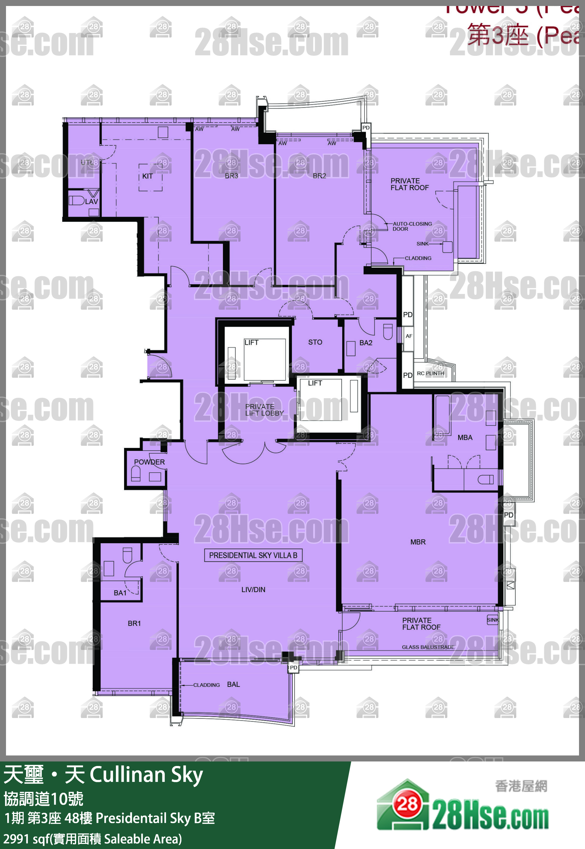 天璽天 1期第3座48樓 Presidentail Sky B室 平面圖