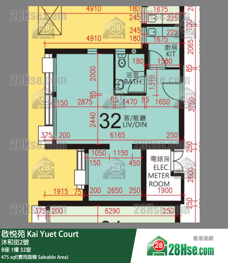 啟悅苑 B座1樓 32室 平面圖