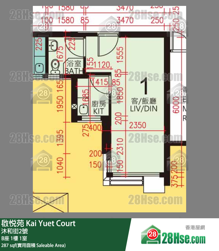 啟悅苑 B座1樓 1室 平面圖