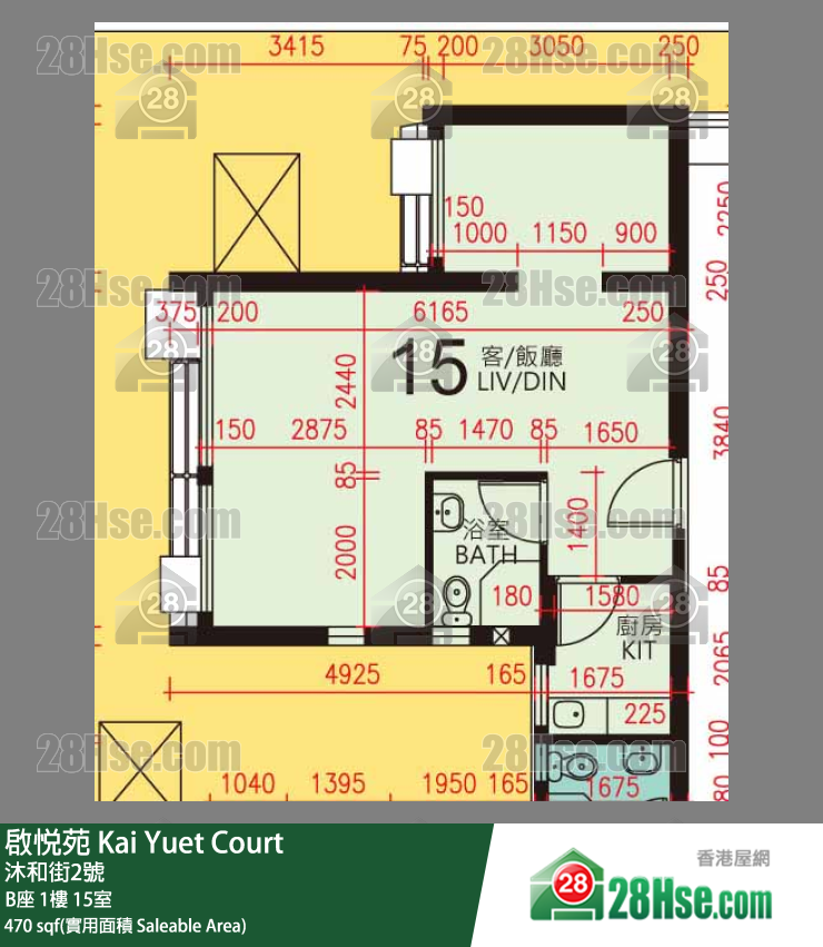 啟悅苑 B座1樓 15室 平面圖