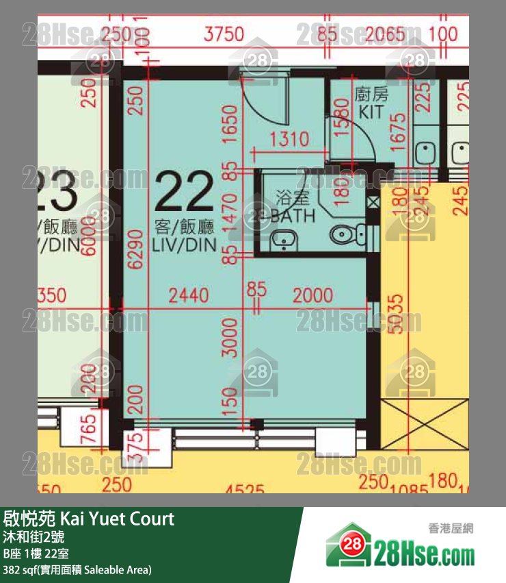 啟悅苑 B座1樓 22室 平面圖