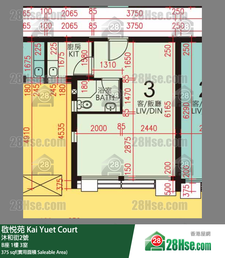 启悦苑 B座1楼 3室 平面图