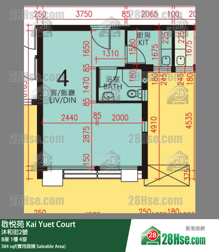 启悦苑 B座1楼 4室 平面图
