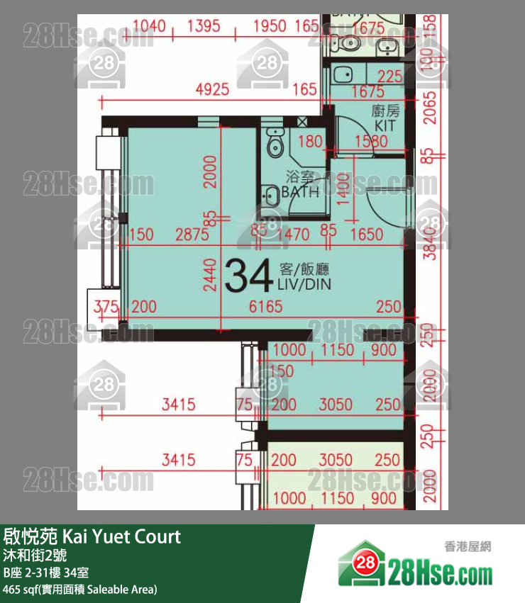 启悦苑 B座21楼 34室 平面图