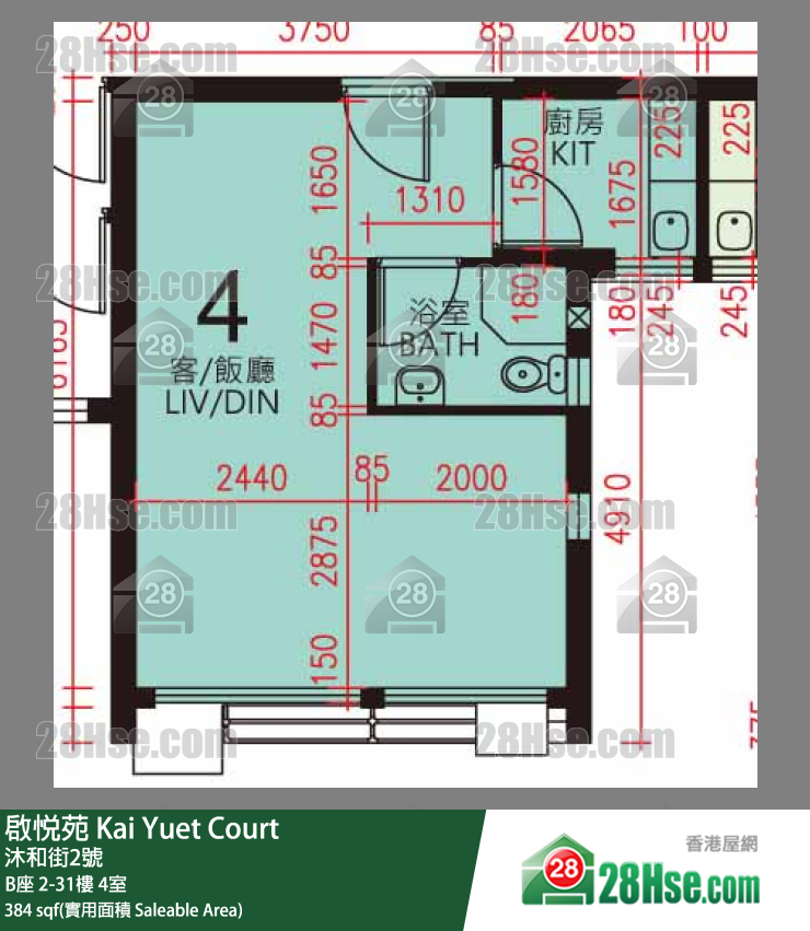 启悦苑 B座17楼 4室 平面图