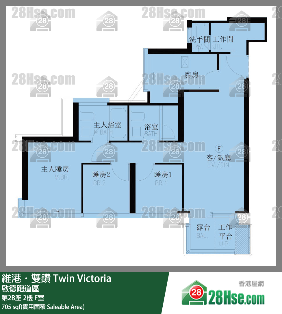 维港双钻 第2B座2楼 F室 平面图